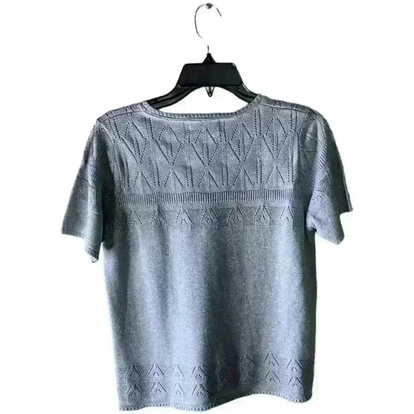 Alfred Dunner Vintage Metallic Grey Short Sleeve Sweater Top Size Petite Medium - Picture 2 of 6